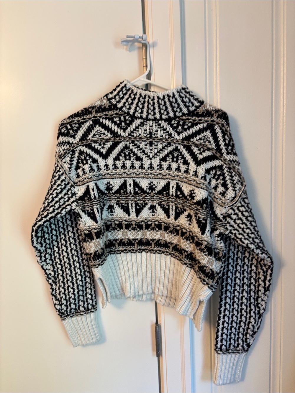 Cozy Black & White Patterned Mock Neck Sweater